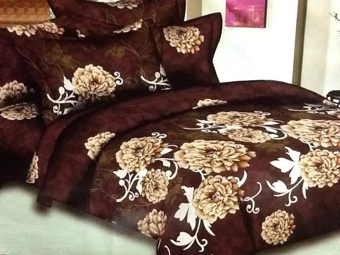 6 Piece -BROWN 3D EFFECT Cotton Feel - Bed Linen - Queen Size- Duvet Cover Set