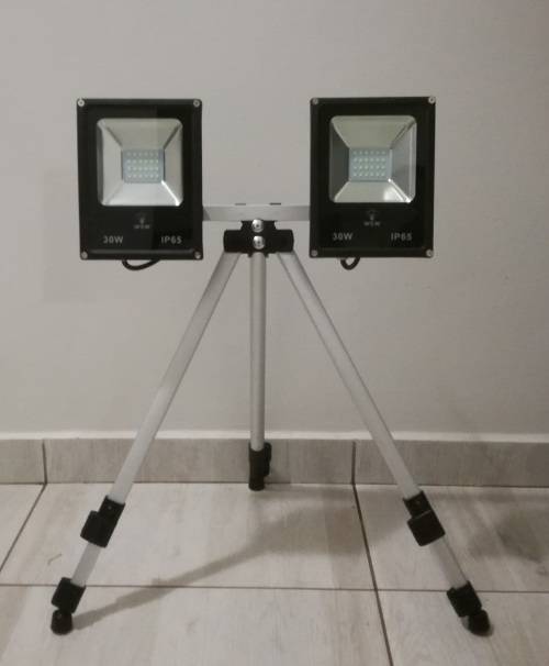 2 x IP65 30W LED Flood lights - 220v - Adjusstable stand fitted with 5m Cable (Self Made)