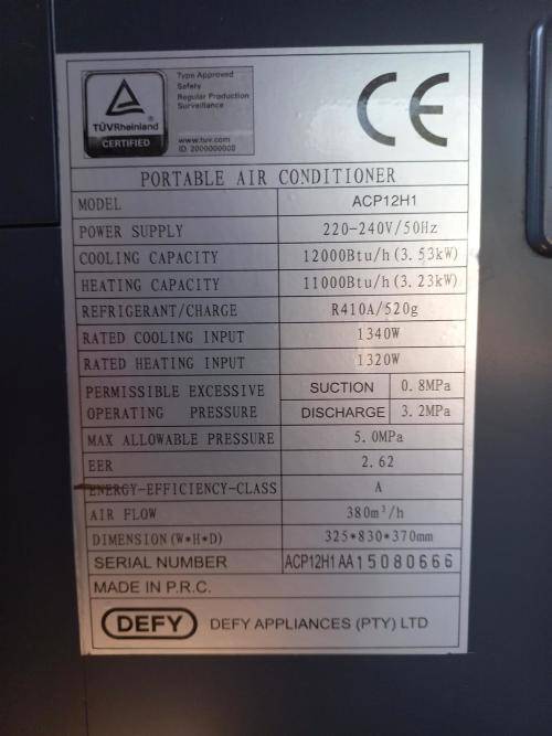 Defy ACP 12 air conditioner, in excellent condition