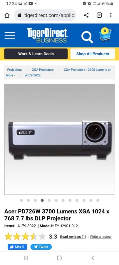 Acer PD726W Conference Projector, HDMI, VGA, RCA