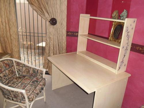 French Antiqued desk, book shelf and drawers