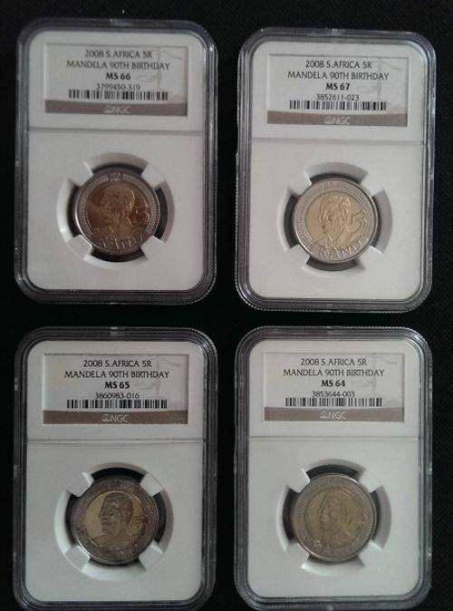 2008 Mandela 90th Birthday R5 NGC Graded Set ** MS64, MS65, MS66 & MS67 ** Set