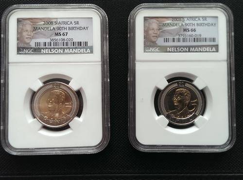 2008 Mandela 90th Birthday R5 NGC Graded Set ** MS66 & MS67 ** Set