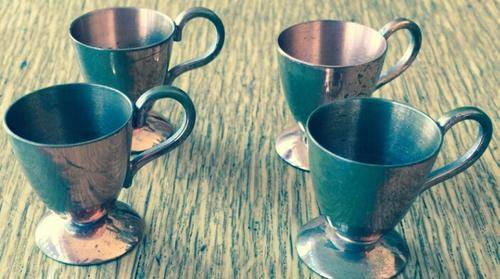 4 MINATURE COPPER EGG CUPS