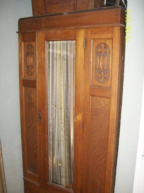 Tall Solid Wood Antique Cupboard with Bevelled Mirror  - Crazy Wednesday!