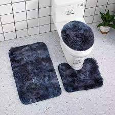 3 Piece Fluffy Toilet Seat Cover and Bathroom Mats Set