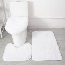 3 Piece Fluffy Toilet Seat Cover and Bathroom Mats Set