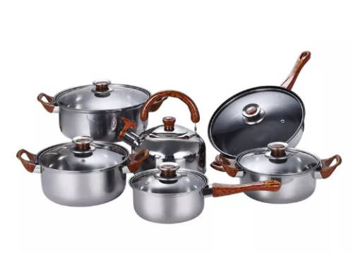 12 Piece Non Stick Stailess Steel Cookware set - wooden handle finish - FANTASTIC QUALITY!!!