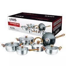 12 Piece Non Stick Stailess Steel Cookware set - wooden handle finish - FANTASTIC QUALITY!!!