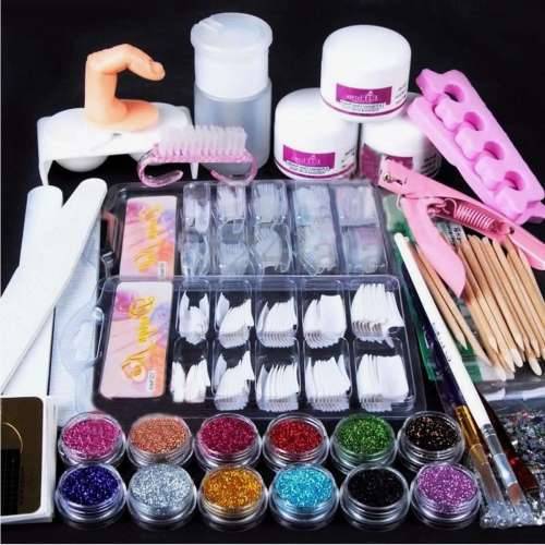 Acrylic Powder Glitter Nail Brush False Finger Pump Nail Art Tools Kit Set