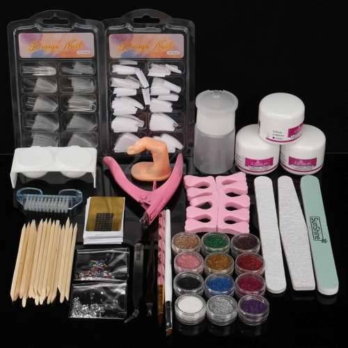 Acrylic Powder Glitter Nail Brush False Finger Pump Nail Art Tools Kit Set