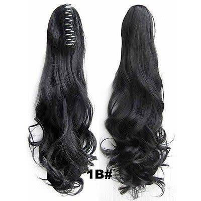 PONYTAIL CLAW CLIP HAIR EXTENSION/PIECE WAVY CURLS 22INCH BLACK &BROWNS
