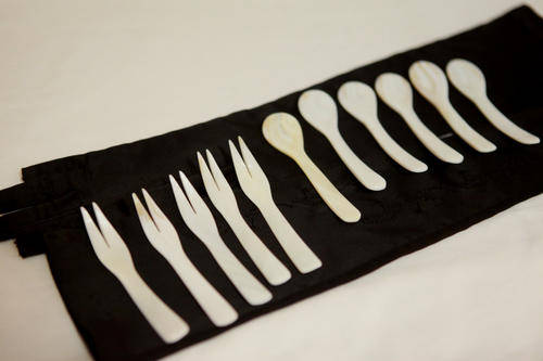MOTHER OF PEARL SET OF 11 - 5 FORKS AND 6 SPOONS