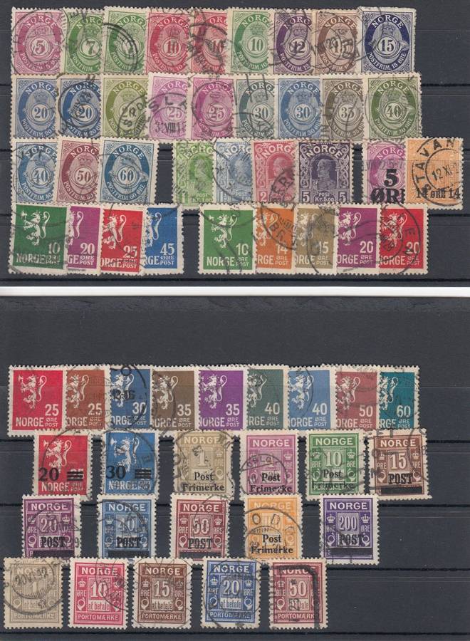 NORWAY-HIGH VALUE LOT OF EARLIES PERF AND PAPER CHANGES-MOSTLY VERY FINE USED-SEE BELOW