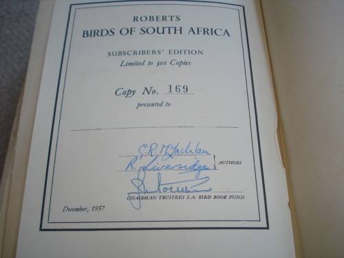 EXTREMELY RARE BOOK " ROBERTS BIRDS OF SOUTH AFRICA " LIMITED AND SIGNED NO 169/300 !!!!!