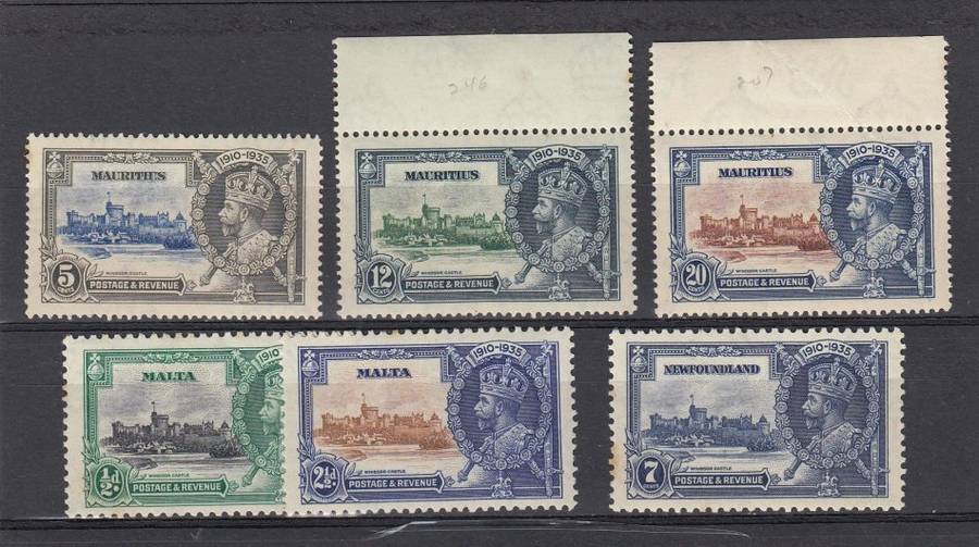 1935-SILVER JUBILEE ISSUES FINE MINT MALTA 12 AND 20c UMM-REST HAVE ODD TONE SPOT