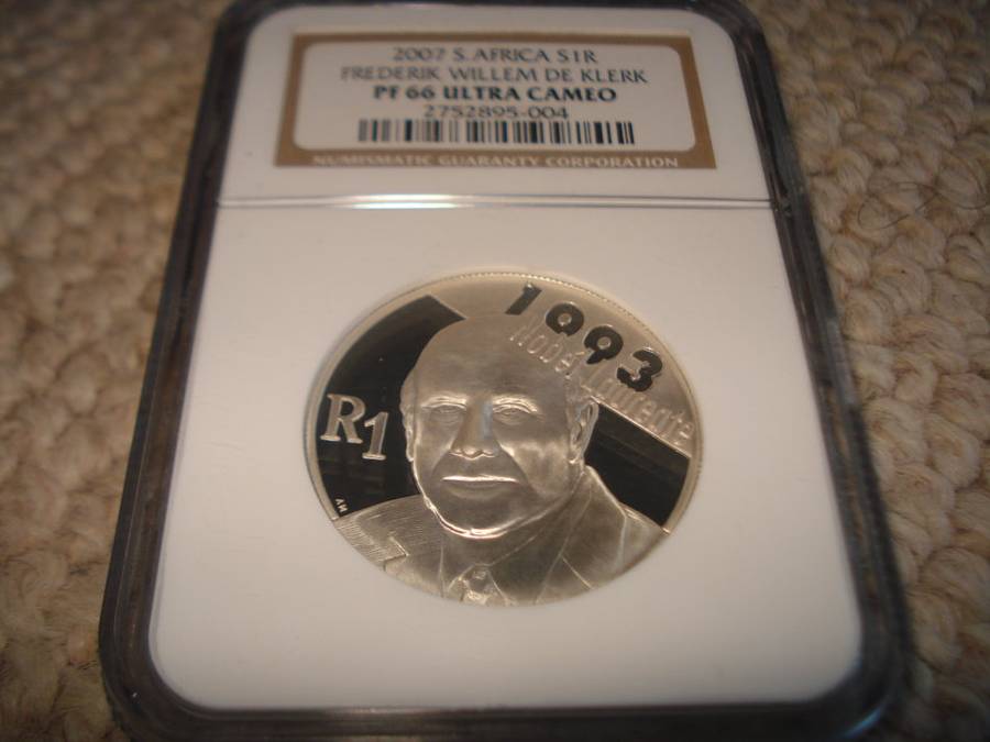 SUPERB PF66 ULTRA CAMEO R1 GRADED SILVER MEDALLION 2007 SIR F.W.DE KLERK
