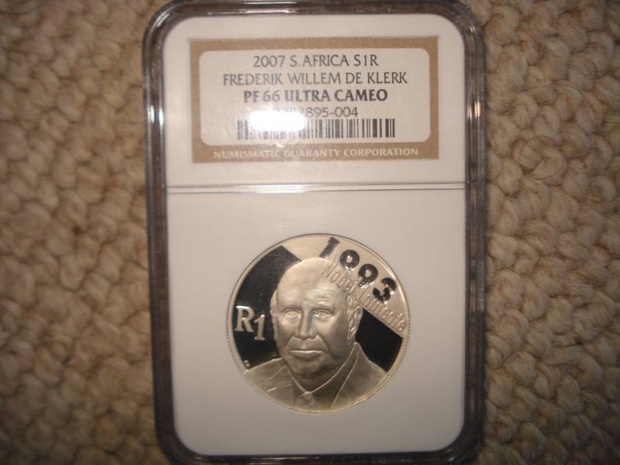 SUPERB PF66 ULTRA CAMEO R1 GRADED SILVER MEDALLION 2007 SIR F.W.DE KLERK