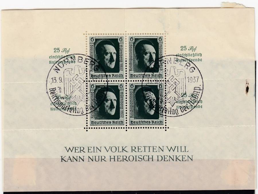 GERMANY-HITLER MINI SHEET USED-PERF SPLITTING + LARGE HINGE REM.