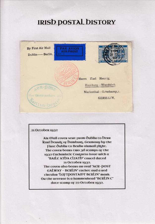 IRELAND-1932 FLIGHT COVER FROM DUBLIN- SCARCE POSTAL HISTORY-STUNNING WRITE UP-INVESTMENT-READ BELOW
