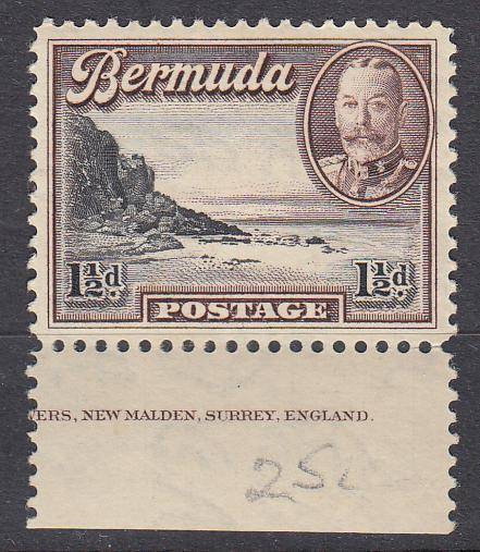 BERMUDA-KGV PART INSRIPTIONAL-VERY FINE MINT HINGE REM.
