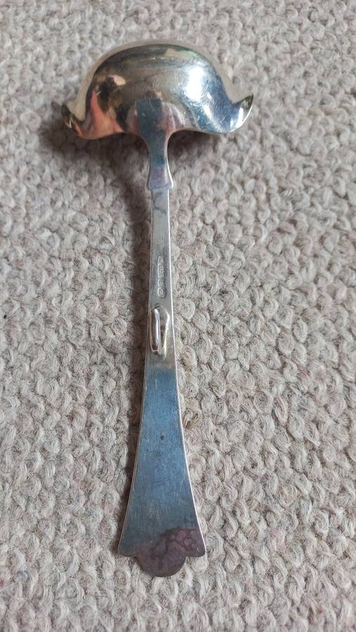 BEAUTIFUL SILVER GRAVY SPOON WITH HOOK-HALLMARKED AND " 830s "- 60 grams