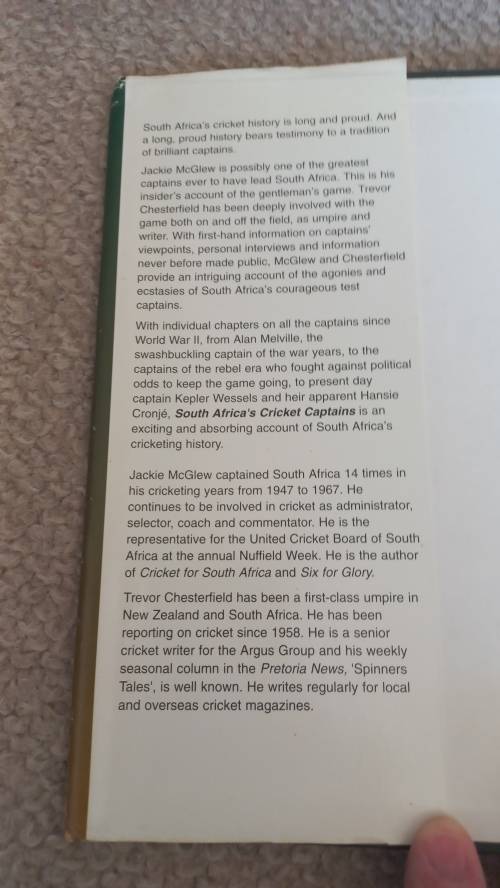 A VERY SCARCE SIGNED BOOK " S.A`S CRICKET CAPTAINS SIGNED BY JACKIE McGLEW