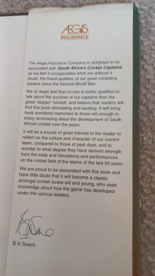 A VERY SCARCE SIGNED BOOK " S.A`S CRICKET CAPTAINS SIGNED BY JACKIE McGLEW