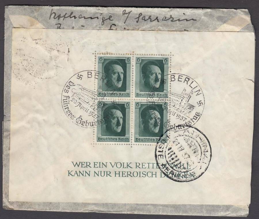 GERMANY-VERY SCARCE HITLER M/SHEET USED COMMERCIALLY ETC TO SWA !!!!!!!!!!!!
