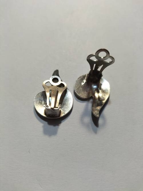 Enameled Mid Century Hallmarked Norway sterling silver clip on earrings