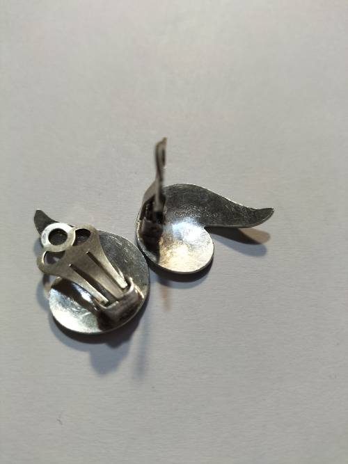 Enameled Mid Century Hallmarked Norway sterling silver clip on earrings