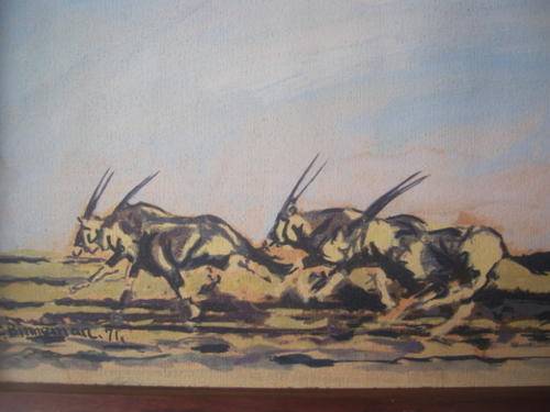 WATERCOLOUR PAINTING BY C. BINNEMAN 1971 - GEMSBOK SPRINTING OVER THE PLAINS