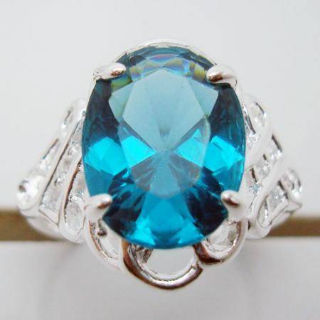 Stunning Blue Topaz 925 Sterling Silver Ring #6.5