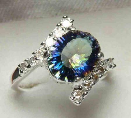 Stunning Mystic Topaz 925 Sterling Silver Ring #7.5