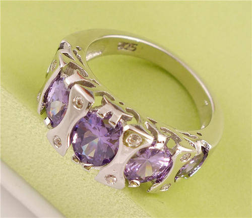 925 Silver Purple Crystal Ring