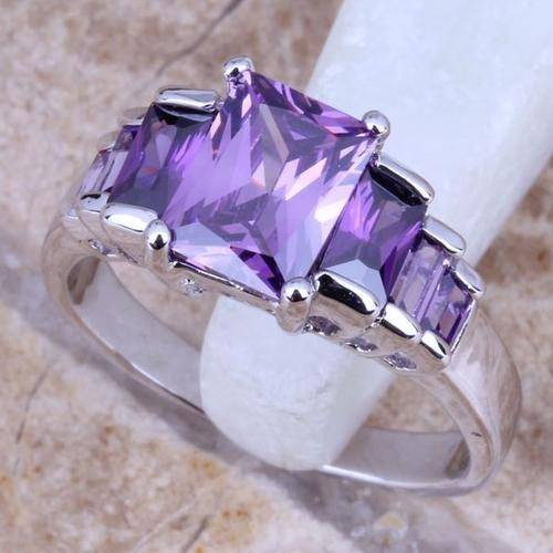 925 Silver Purple Crystal Ring
