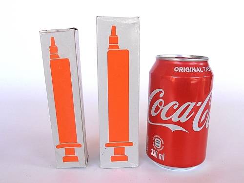 Two Swiss Sanitex Eterna-Matic glass syringes, new in original boxes, 10 ml & 20 ml, Switzerland