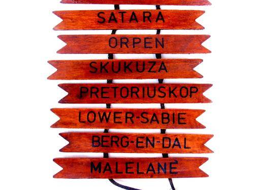 Kruger National Park/Nasionale Kruger-Wildtuin wooden sign board with camp names! WENDYHOUSE-MANIA!