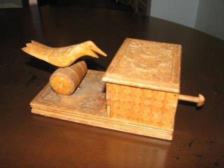 Wooden Cigarette Dispenser Holder With Carved Bird