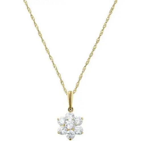 9ct Yellow Gold Cubic Zirconia Flower Pendant on chain
