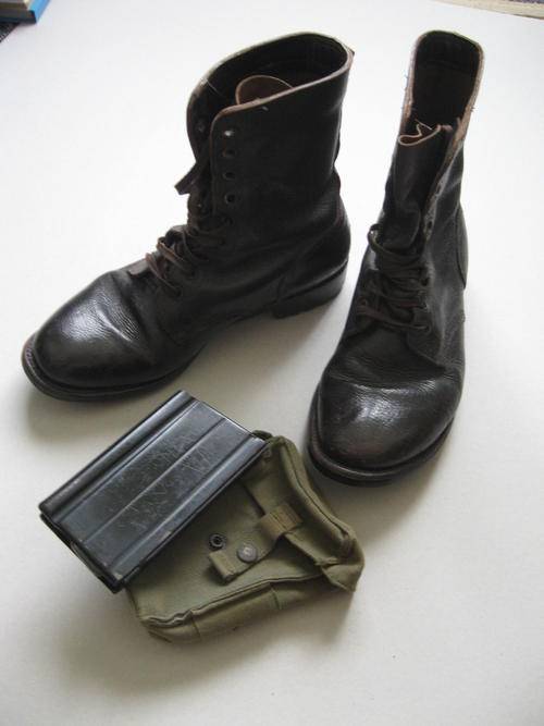 SADF brown leather boots &  R1 rifle magazine and magazine pouch .