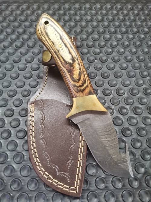HANDMADE DAMASCUS STEEL SKINNING KNIFE WITH GUTHOOK