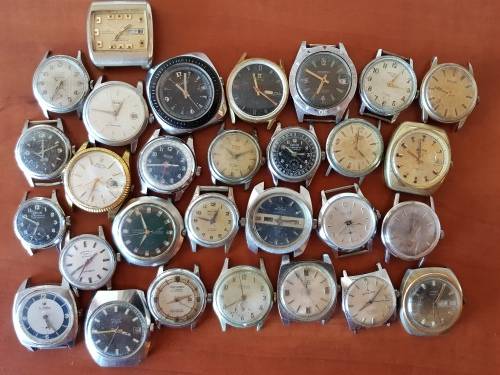 VINTAGE WATCH LOT FOR SPARES OR REPAIRS- ENICAR, ORIS, TECHNOS, BULER, ROTARY, POLJPT, CITIZEN ETC