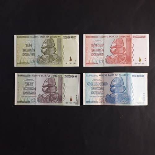 Complete of Zimbabwe dollar notes series 1,2,3,4,5 from first issue to 2009