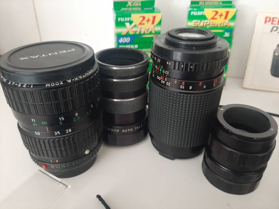 Penta P30 35mm Film Camera and lenses with accessories.