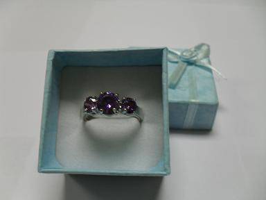 * R1 No Res * TaSTEY LADIES 14ct WHiTE GOLD PLATED LAB TANZANITE STYLED FASHiON RiNG