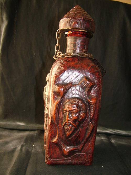 Leather encased Spanish whiskey bottle
