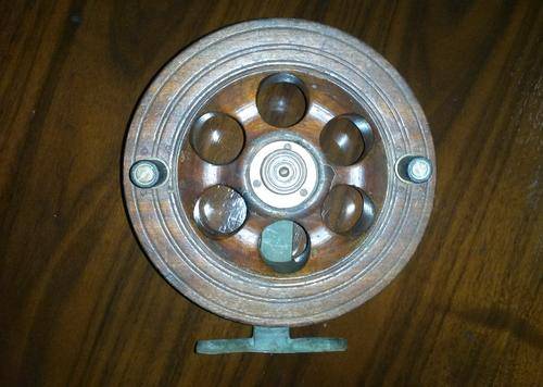 Antique Wood & Brass Fishing Reel