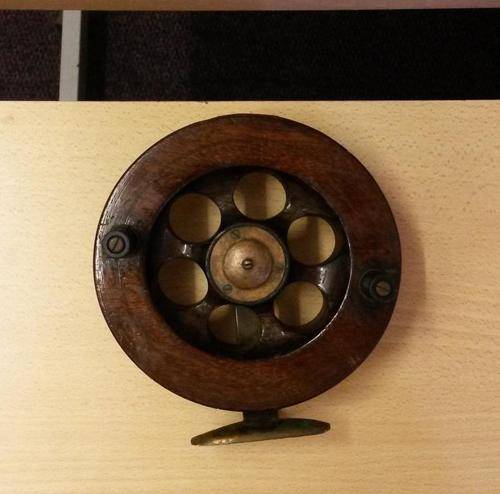 Antique Wood & Brass fishing reel
