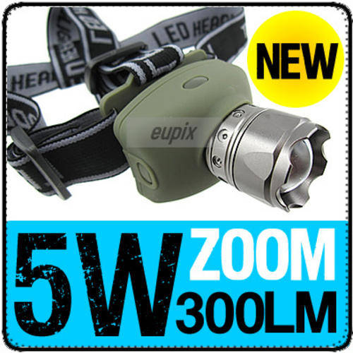 300LM Zoomable Zoom 5W CREE LED Headlamp Flashlight Sport